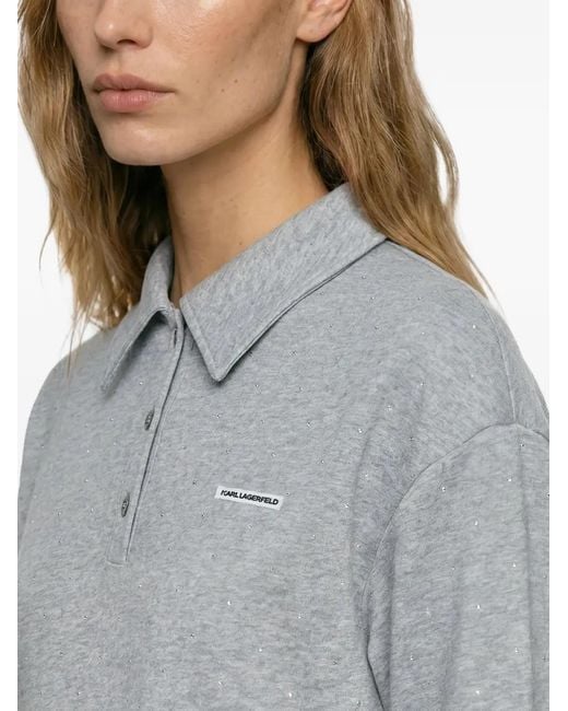 Karl Lagerfeld Gray Rhinestone Loungewear Sweatshirt