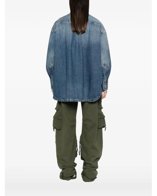 The Attico Blue Asymmetric-Hem Denim Shirt