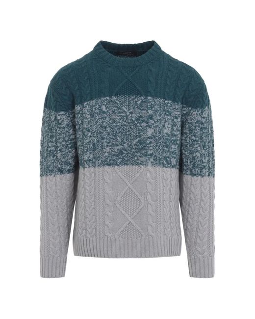 Kiton Blue Cable-Knit Colour-Block Sweater for men