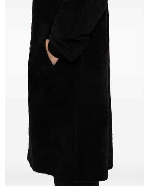 Yves Salomon Black Leather Double-Breasted Coat for men