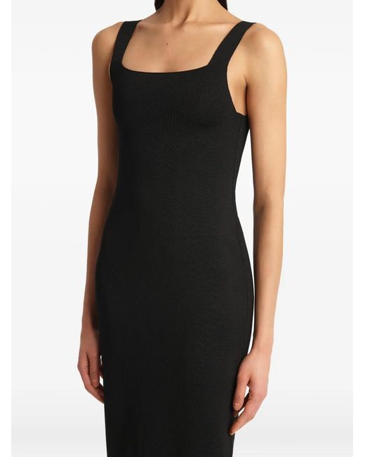 Khaite Black Dixi Square-Neck Midi Dress