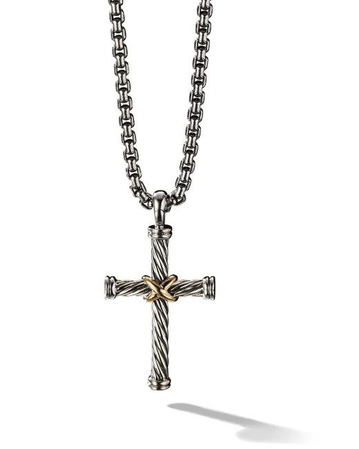 David Yurman White 18kt Yellow Gold And Sterling Silver Cable Cross Pendant for men