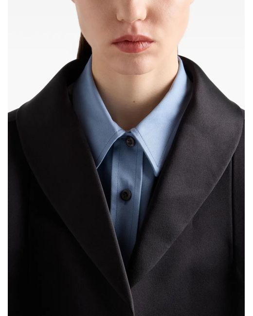 Prada Black Single-Breasted Double Satin Coat