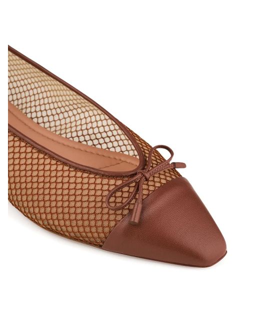 Aquazzura Brown Gioia Mesh-Panelled Bow Flats