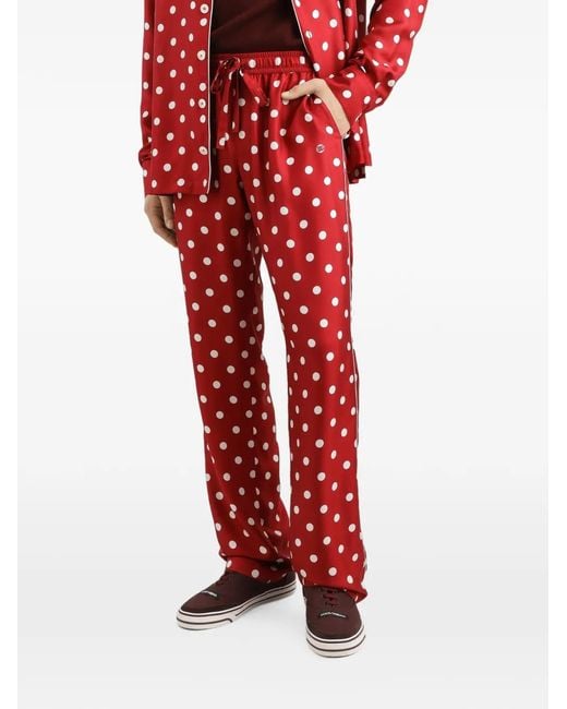 Dolce & Gabbana Red Polka Dot-Print Vanity Silk Twill Trousers for men