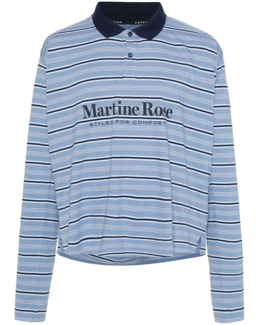 Martine Rose Blue Striped Cotton Polo Shirt