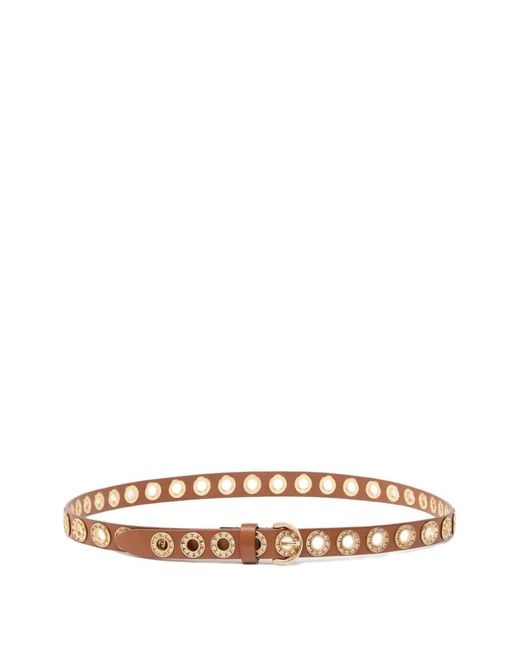 Pinko White Leather Belt With Jewel Eyelets, 2Cm