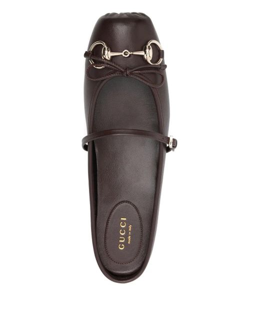 Gucci White Horsebit Strap Ballet Flats