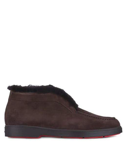 Santoni Brown Fortune Shearling-Trim Loafers