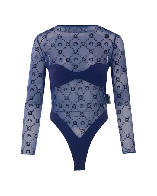 MARINE SERRE Blue Moon-Print Mesh Bodysuit