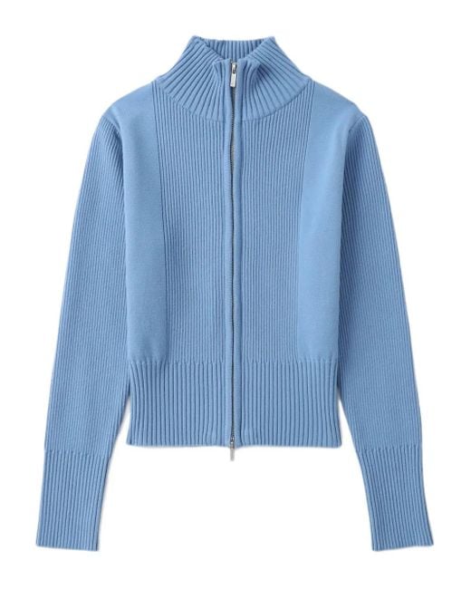 Low Classic Blue Zip-Up Ribbed-Knit Cardigan