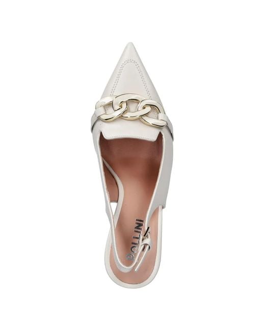 Pollini White Chain-Link Slingback Pumps