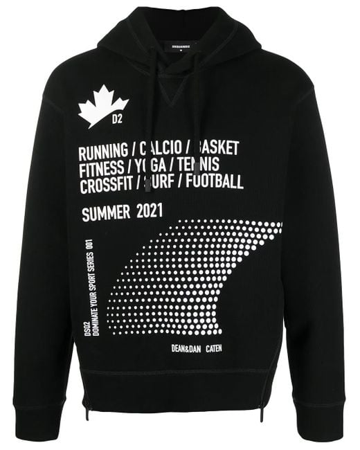 DSquared² Black Zipped Side Slogan Print Hoodie for men