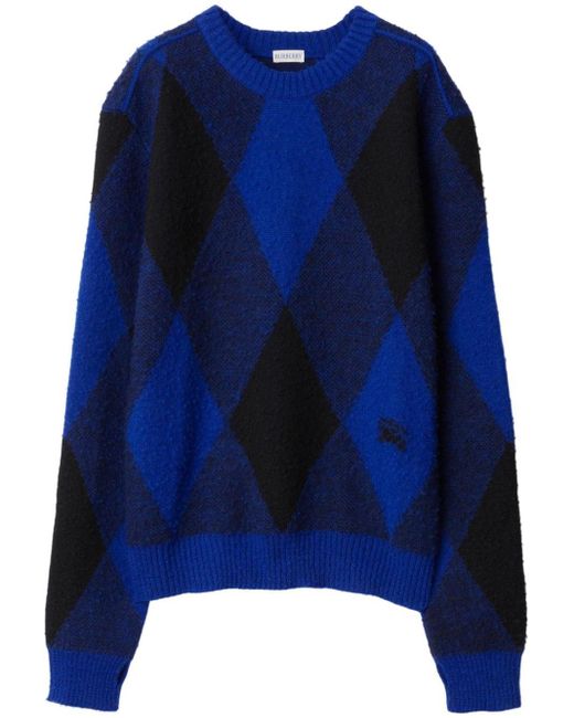 Pull en maille losanges à logo intarsia Burberry pour homme en coloris Blue