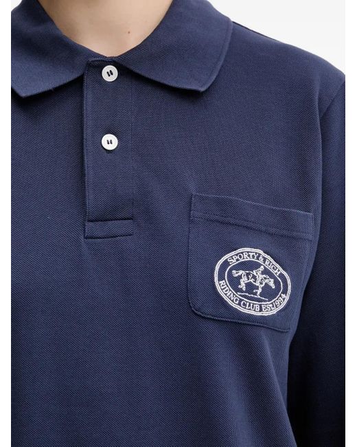 Sporty & Rich Blue Long-Sleeve Logo-Embroidered Polo Shirt