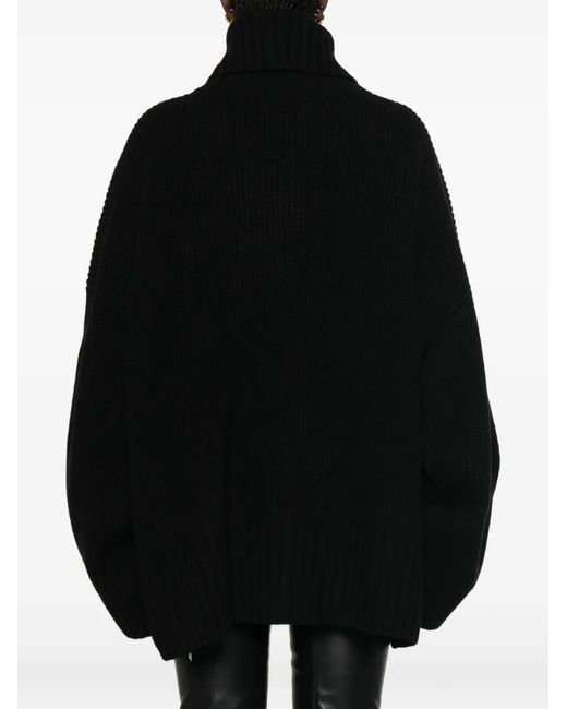 Frankie Shop Black Ribbed-Knit Zip-Up Cardigan