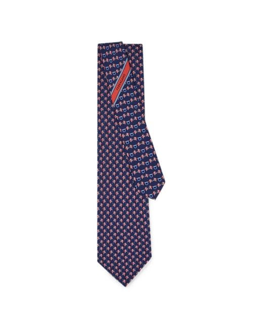 Ferragamo Blue Cyrus Gancini Fish-Print Tie for men