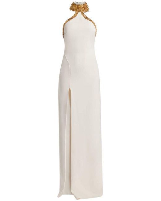 Tom Ford White Bead-embellished Halterneck Gown