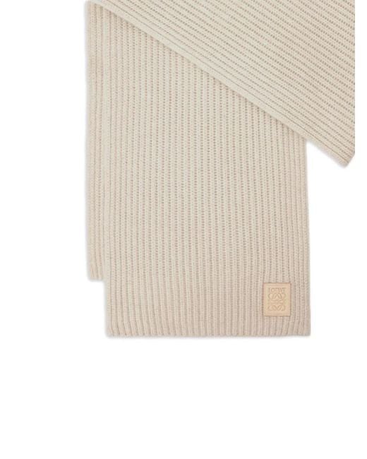 Loewe White Ribbed Logo-Plaque Scarf