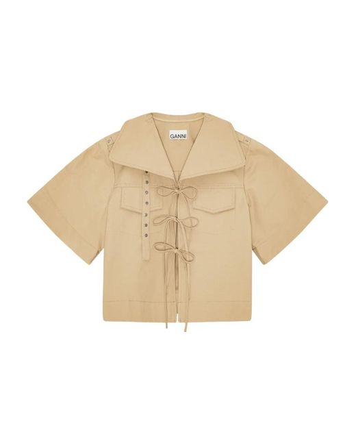 Ganni Natural Tie-Fastening Shirt
