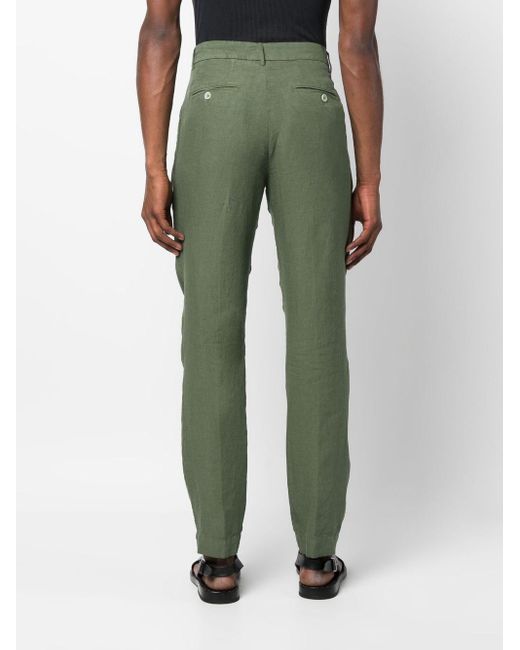120% Lino Green Straight-leg Linen Trousers for men