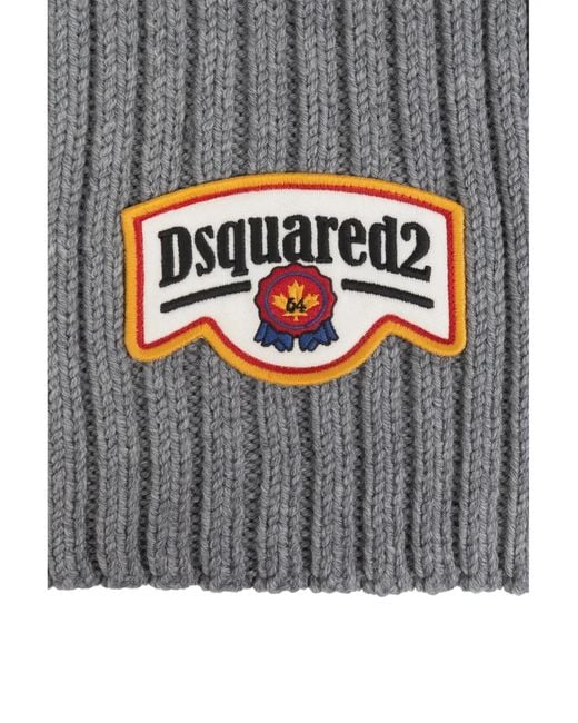 DSquared² Gray Logo Patch Scarf for men