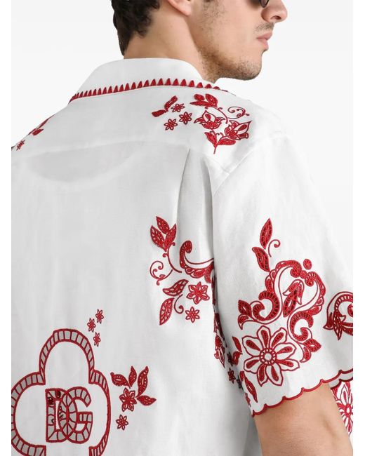 Dolce & Gabbana White Hawaii Linen Shirt With Cutwork for men