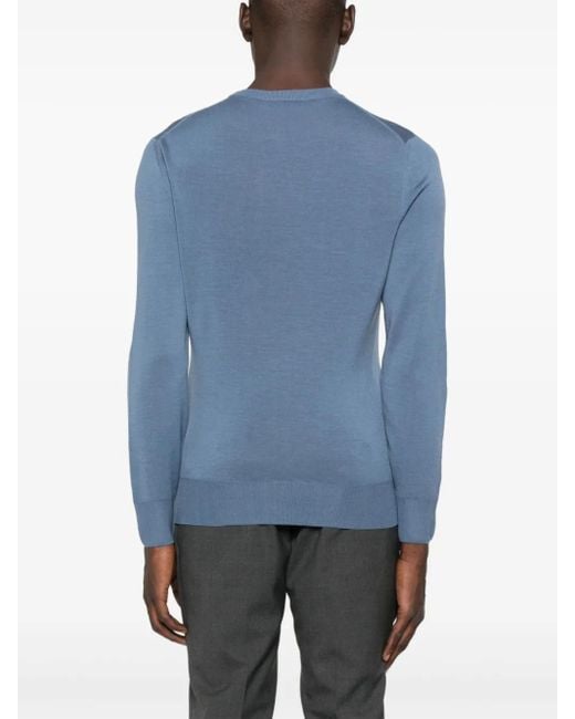 Canali Blue Round-Neck Wool T-Shirt for men