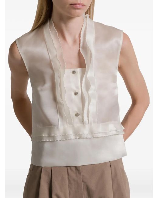 Alberta Ferretti White Ruffled Buttoned Blouses