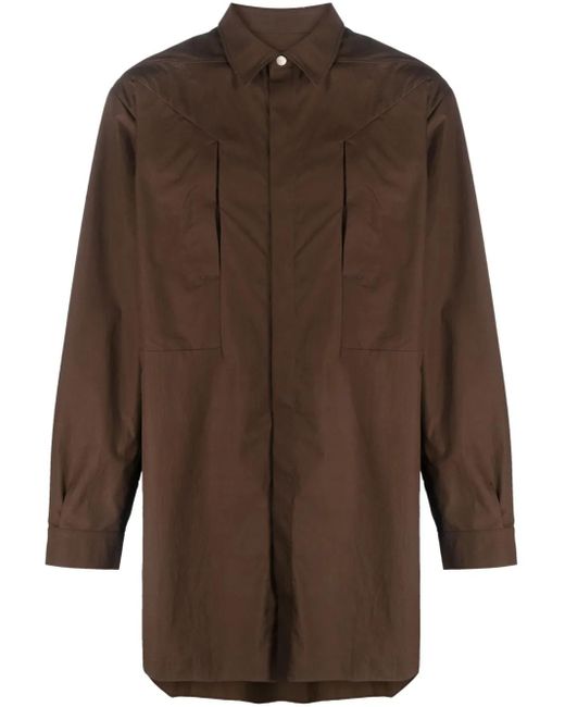 Camisa oversize con cuello italiano Rick Owens de hombre de color Brown