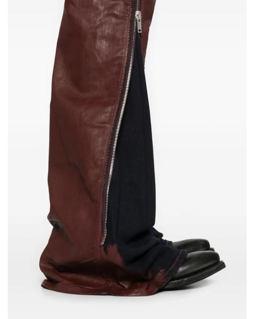 Rick Owens Brown Zip-Detail Leather Jeans for men
