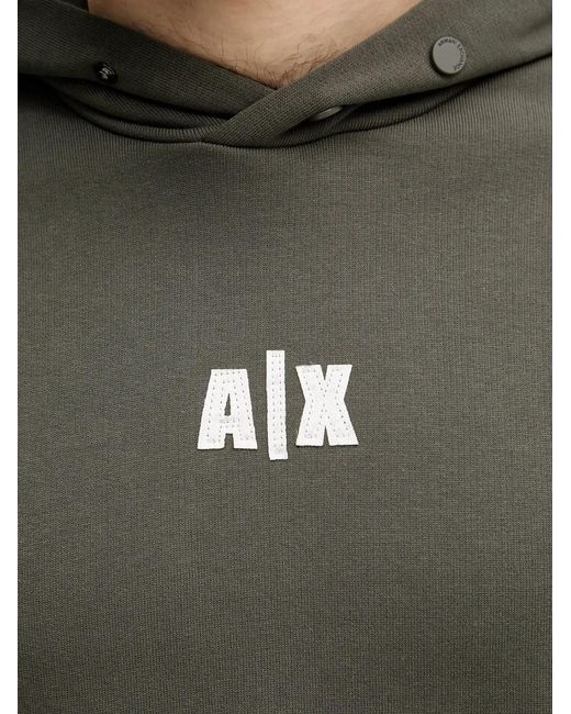 ARMANI EXCHANGE Gray Logo-Patch Snap-Button Hoodie for men