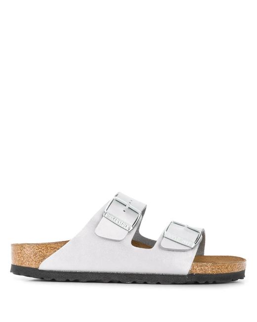 Birkenstock White Airzona Birko Flor Leather Sandals