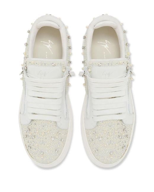 Giuseppe Zanotti White Frankie Crystal-Encrusted Double-Zip Low-Top Sneakers for men
