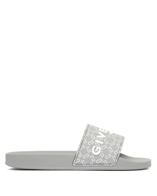 Givenchy White Logo Pattern Slides for men