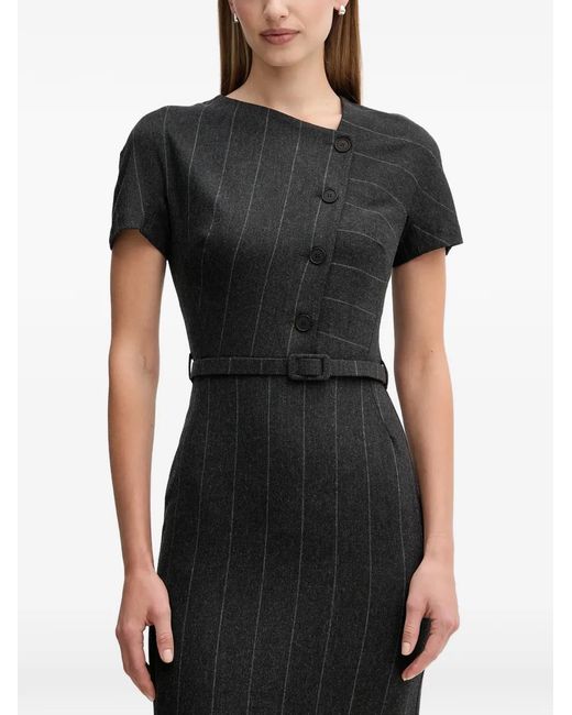 Sandro Ferrone Black Pinstripe-Pattern Belted Midi Dress