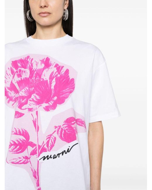 Marni Pink Floral-print Cotton T-shirt