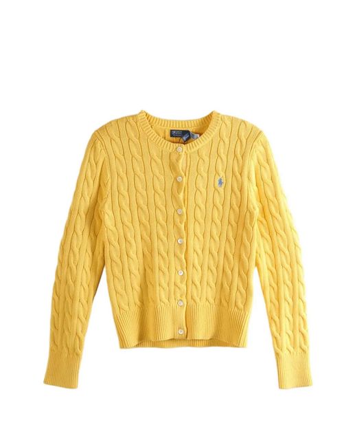 Polo Ralph Lauren Yellow Cable-Knit Embroidered-Logo Cardigan