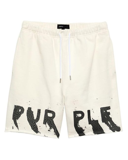 Purple Brand White Logo-print Cotton Shorts for men