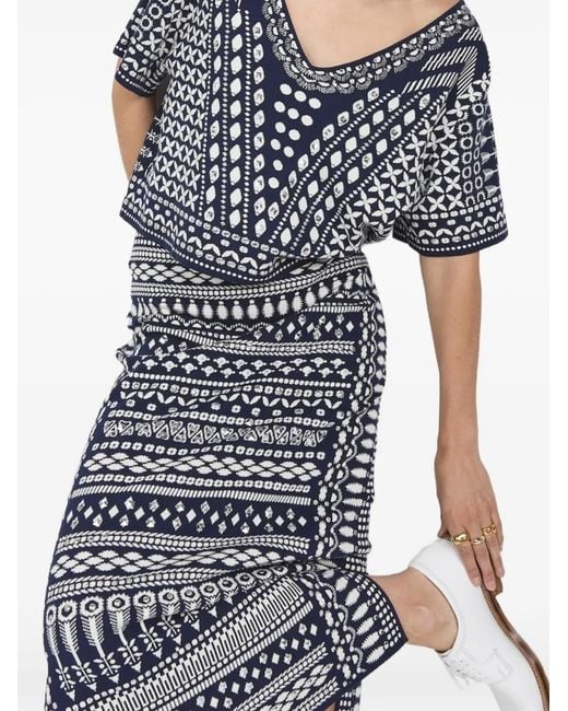 Temperley London White Tlalli Knit Patterned Midi Skirt