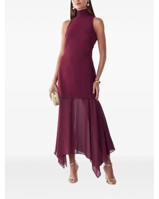 ST MRLO Purple Oro High-Neck Handkerchief-Hem Midi Dress
