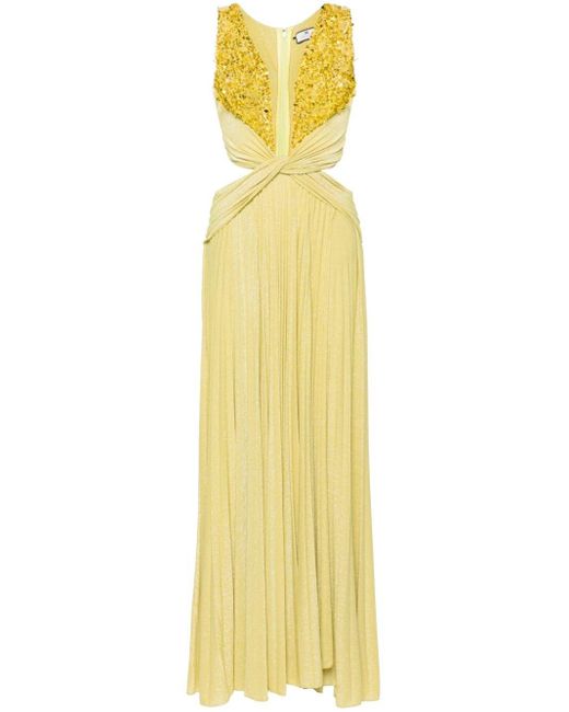 Elisabetta Franchi Yellow Twist-detail Lurex Gown