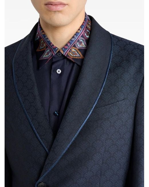 Etro Blue Shawl-Collar Jacquard Blazer for men