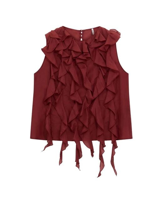 Liviana Conti Red Carla Ruffled Sleeveless Top