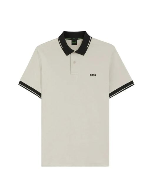 Boss White Contrast-Trim Slim-Fit Polo Shirt for men