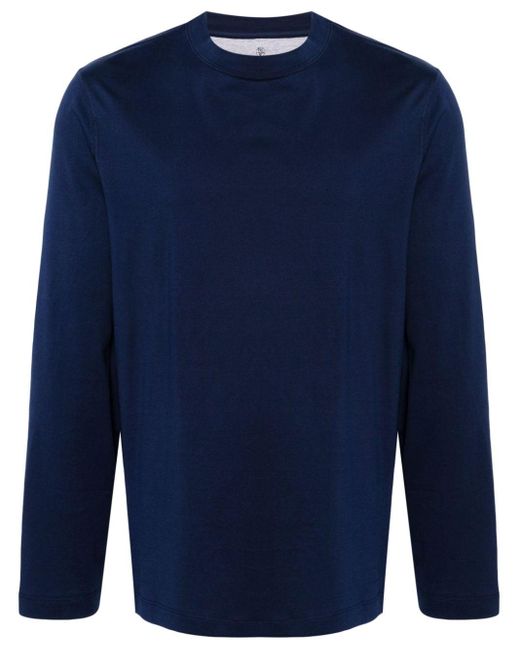 Brunello Cucinelli Katoenen T-shirt Met Lange Mouwen in het Blue voor heren