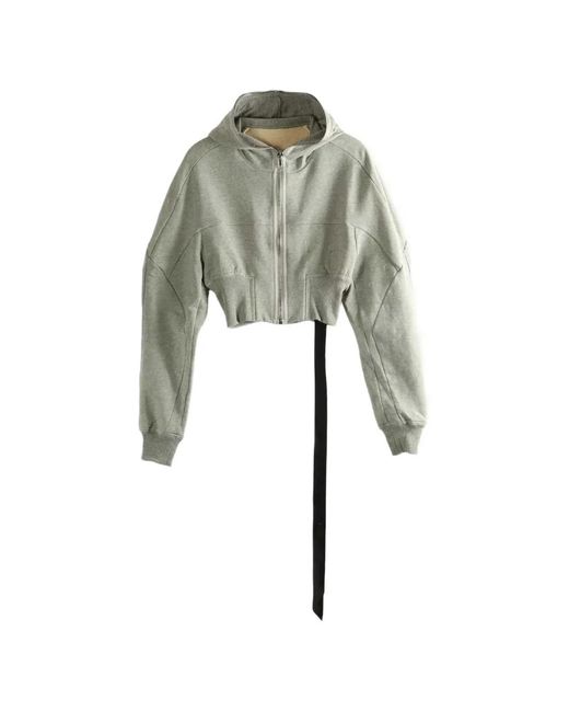Rick Owens Gray Mini Ribbed Hooded Zip Sweatshirt
