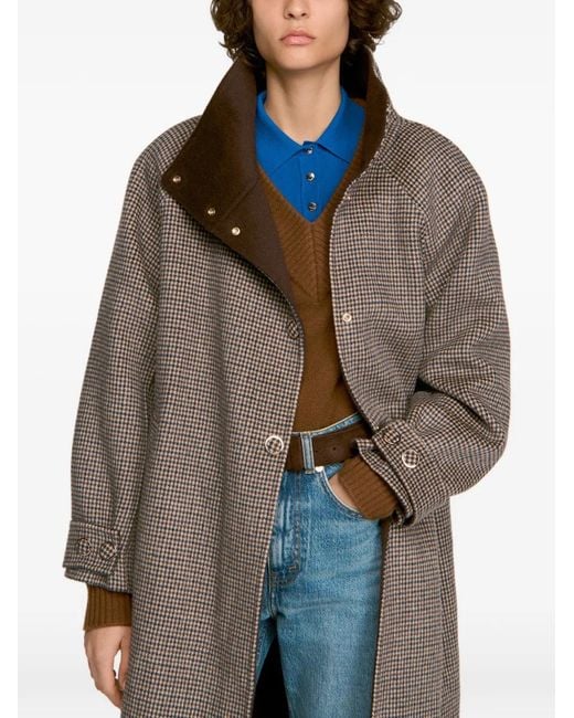Sandro Brown Houndstooth Single-Breasted Coat