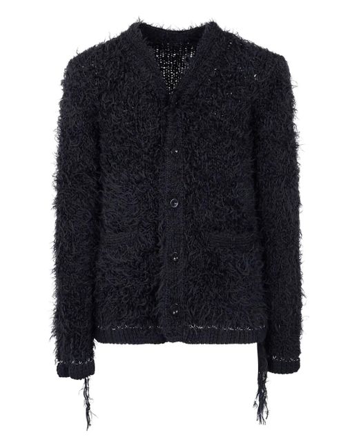 Sacai Blue Frayed-Hem Button Cardigan for men
