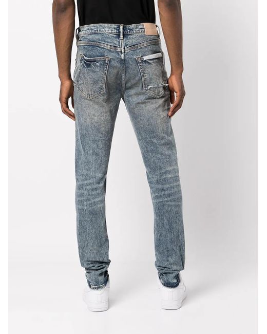 Purple Brand Schmale Jeans Im Patchwork-Look in Blue für Herren